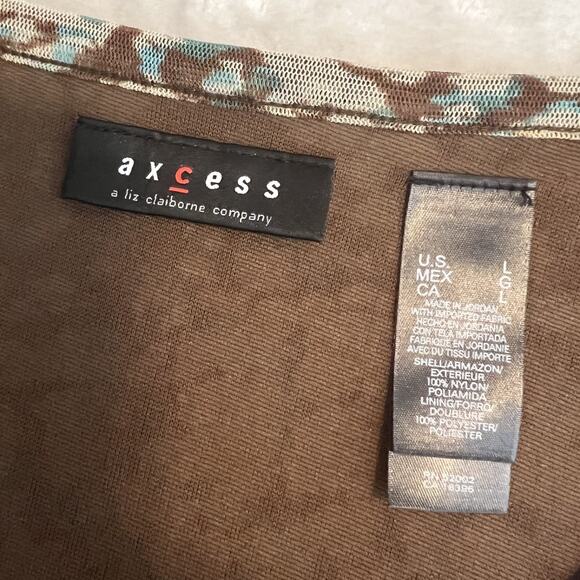 VTG Babydoll Ruched Top Womens Large Brown Abstract Blue Boho Artsy Y2K Grunge - Picture 8 of 9